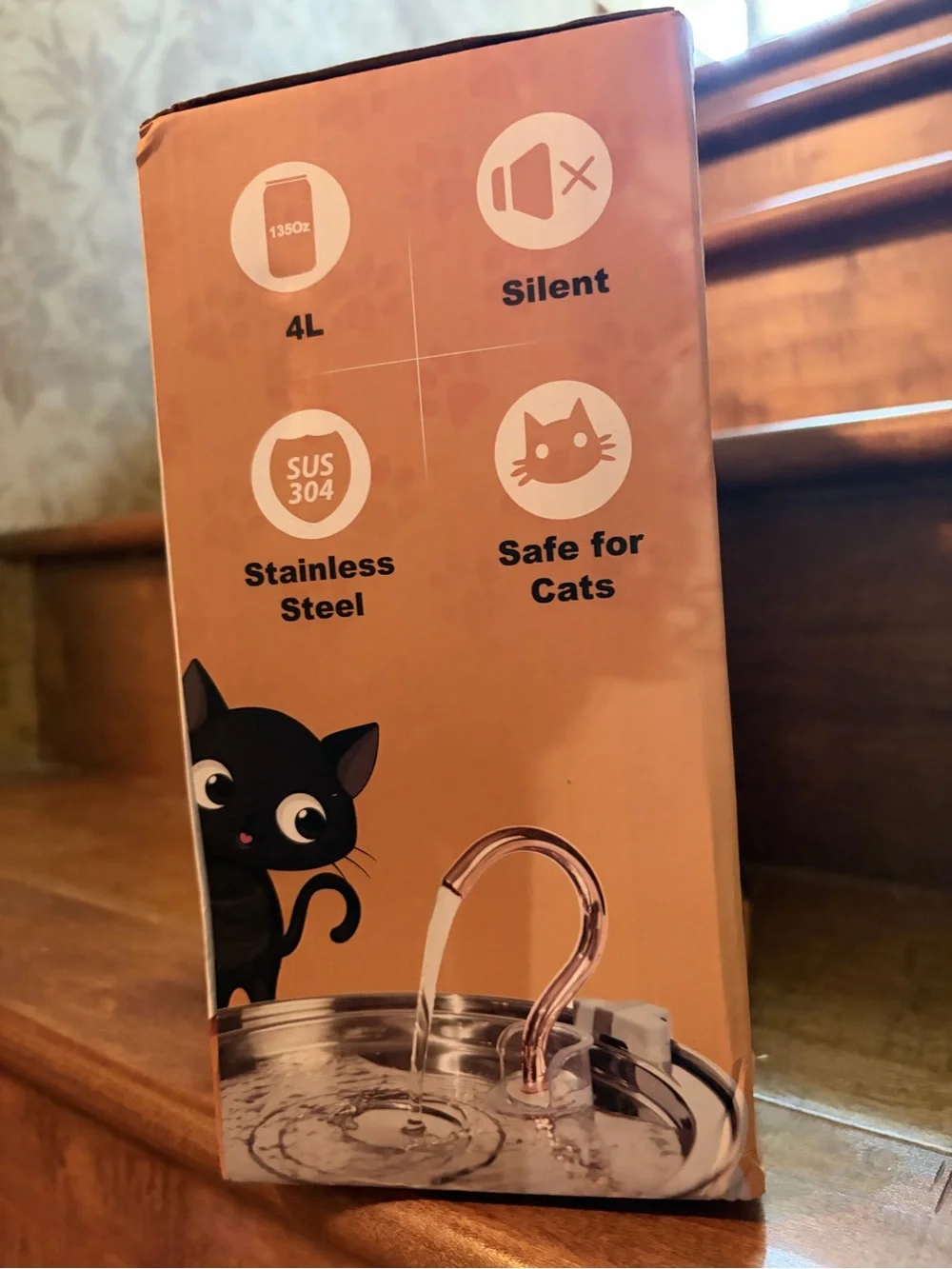 Stainless Steel Cat Fountain - Cream & Black